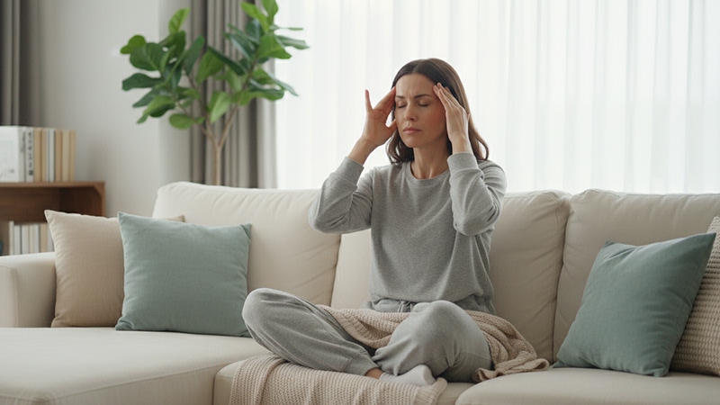 девушка массирует голову